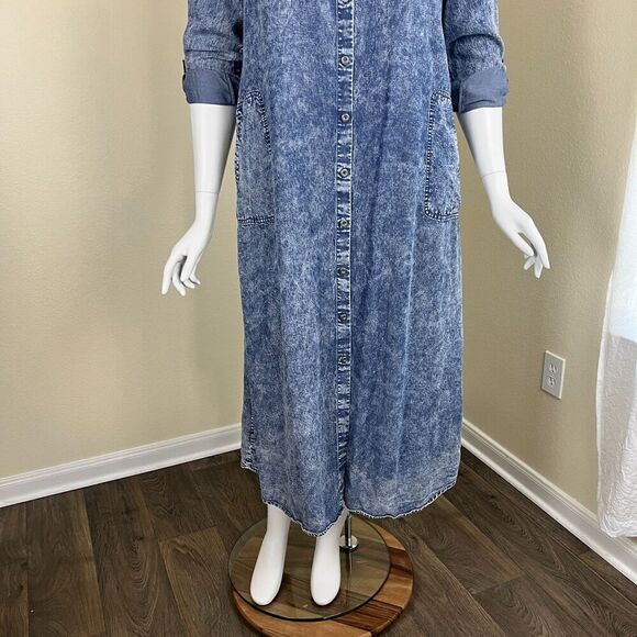 Soft Surroundings Women's Size Petite XL Tencel Acid Wash Maxi Shirt Denim Dress - Picture 15 of 17